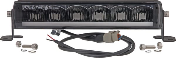 Barre lumineuse LED, 72W, 3900lm, rectangulaire, 12/48V, blanc, 306x90x57mm, prise Deutsch 3 poles, feu de route/feu de croisement, Kramp — réf. LA10320
