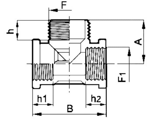 Té 2x femelle 1/2" + 1x mâle 1" vue 2