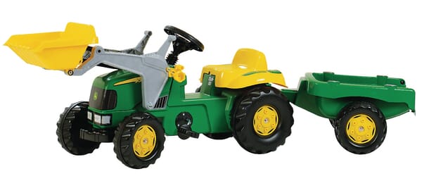 Tracteur à pédales avec chargeur frontal et remorque, John Deere, à partir de 2,5 ans, rollyKid de Rolly Toys — réf. R02311