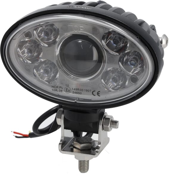 Phare LED, 20/24 W, ovale, 10/30 V, 166 x 98 x 98 mm, feux de route/croisement, câble ouvert à 3 broches, montage sur support — réf. LA10634