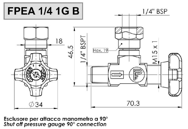 Fermeture de manomètre 90 ° vue 2