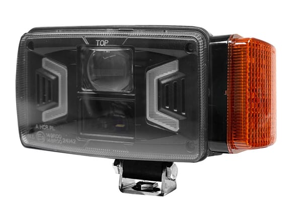 Phare LED, 30/55 W, rectangulaire, 10-30 V, 155 x 92 x 82 mm, blanc/orange, culot H4, feux de route/feux de croisement/clignotants — réf. LA80093