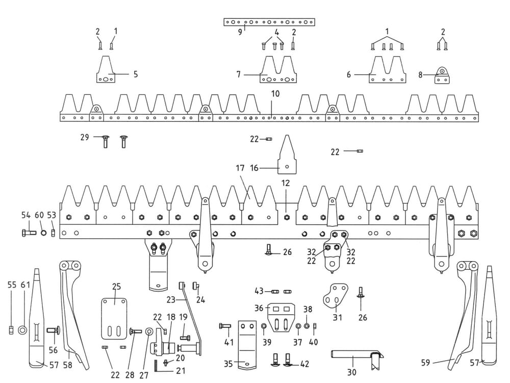 ESM - Jednotlivé díly žací lišty + kosy 1,98m komunální