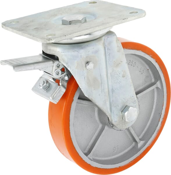 Roue pivotante, roue en polyuréthane : Ø250x50mm, Fixation de plaque: 200x160mm Load: 1200kg, Ro-Carr · réf. WH700P250