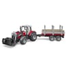 U02046 Massey Ferguson 7480 avec chargeur frontal et remorque de transport de bois