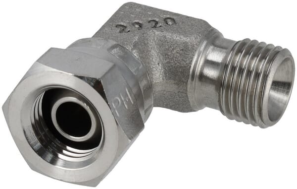 Úhlové spojky 90° z nerezové oceli, vnější BSP x převlečná matice BSP