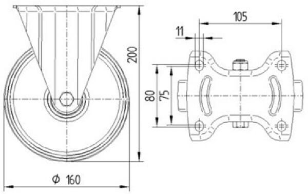 Roulettes pivotantes à bandage et / ou corps de roue en polyamide blanc, roulement à rouleaux 160 mm vue 2