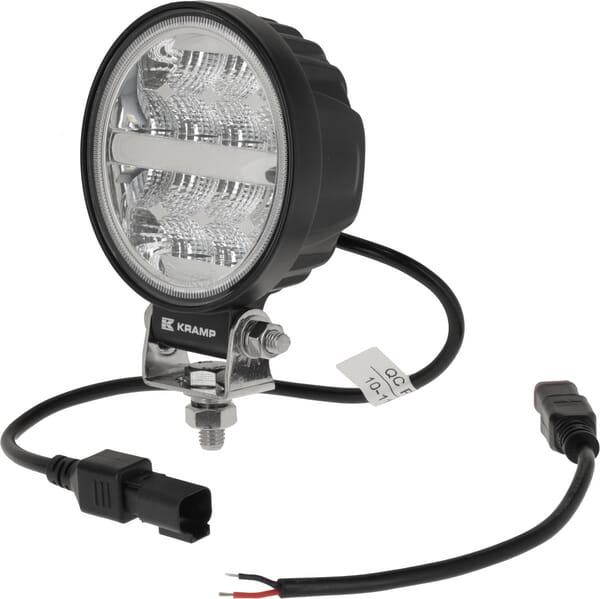 Projecteur de travail LED, 19W, 3360lm, rond, 10-110V, diamètre 110x140x42mm, connecteur Deutsch, faisceau large, 16 LED, Kramp — réf. LA100971