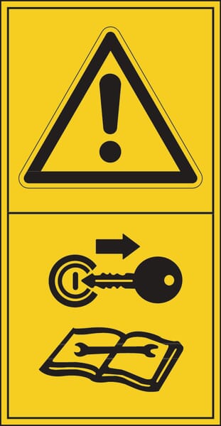 Bezpečnostní upozornění „Při údržbě stroj vypněte“