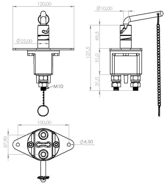 Coupe batterie 12/24V, 250A/2500A (5sec), IP66 vue 2