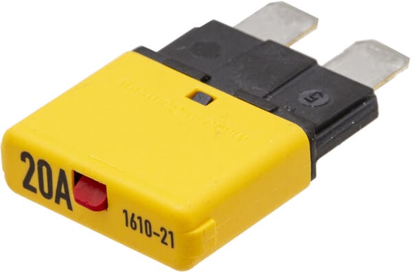 Fusible réinitialisation manuelle thermique 28V 20A longueur 34,4mm jaune E.T.A · réf. SI25020