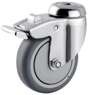 Roue pivotante, roue en polyuréthane : Ø75x25mm, avec frein, acier inoxydable trou unique Charge : 75kg, Tente — réf. 7477PJC075P3011