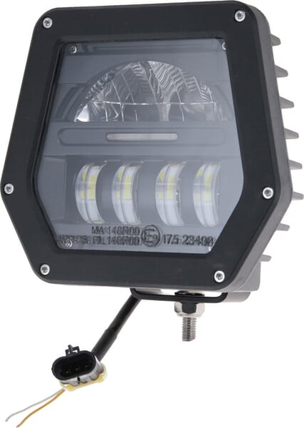 Phare LED, 40/70W, carré, 10/30V, 181x173x97mm, Delphi plug, feux de route/feux de croisement, feux symétriques, convient pour John Deere — réf. LA80075