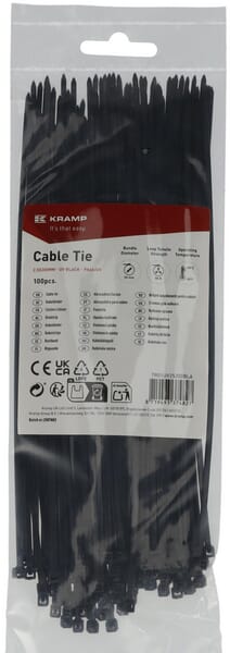 Collier de serrage 2,5 x 200 mm, UV noir, 100 pièces — réf. TR01UV25200BLA