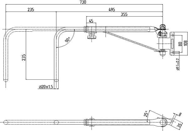 Bras support de rétroviseur télescopique G. 560-795 EA80 Ø20 vue 3