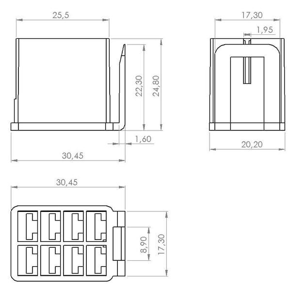 Connecteur pour interrupteur à bascule, boîtier de fiche à 8 pôles, douille à fiche plate vue 2