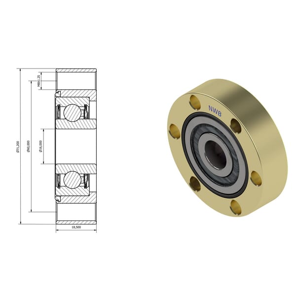 Roulement à billes 16x71.2x18.5mm Kramp — réf. NWB20880