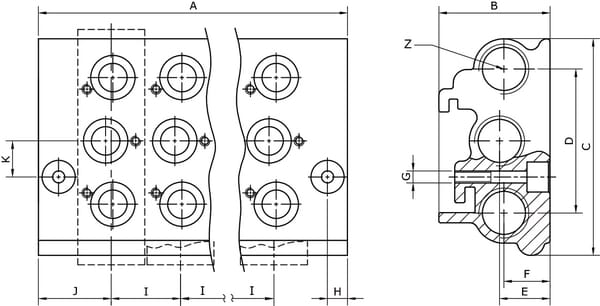 Bloc de base 1/4" à 2 voies vue 2