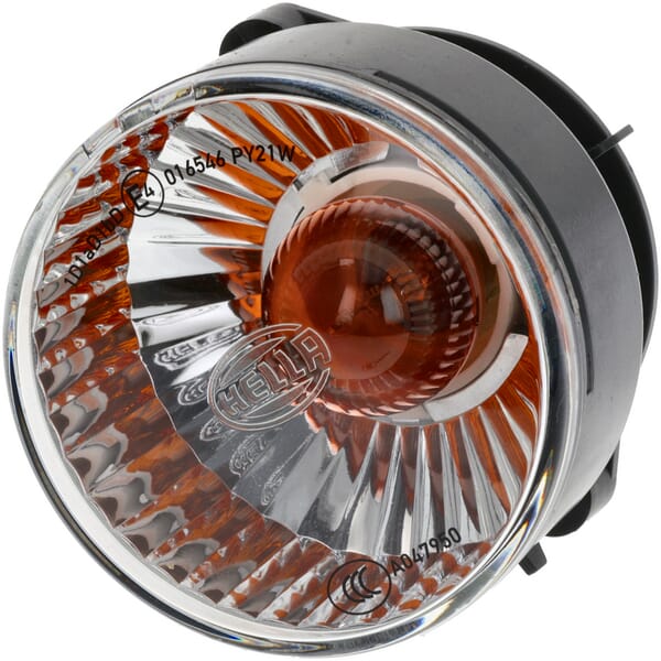 Voyant lumineux 21W, rond, 24V, transparent/orange, à visser, Ø 66mm AMP prise, Hella — réf. 2BA009001167