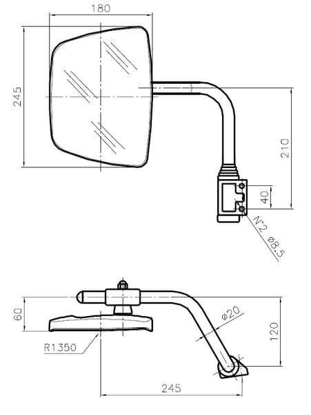 Rétroviseur complet 245x180 G. EA40 Ø20 vue 2