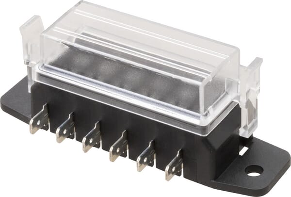 Boîte à fusibles borne plate à 6 broches, max. 32V 15A (ATO/ATC), 12x6,3mm — réf. FB10005KR