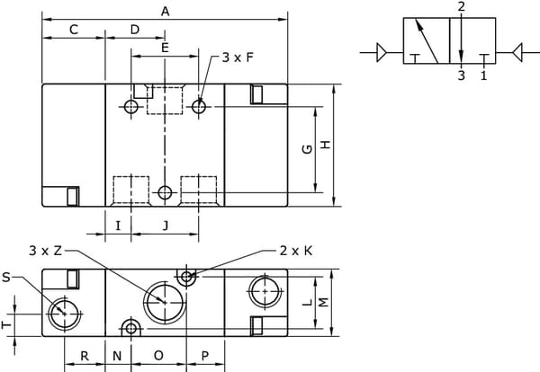 Vanne 3/2, pneumatique 1/4" vue 2