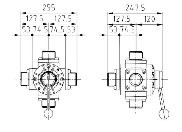 Vanne à billes 4/5 voies 2" vue 3
