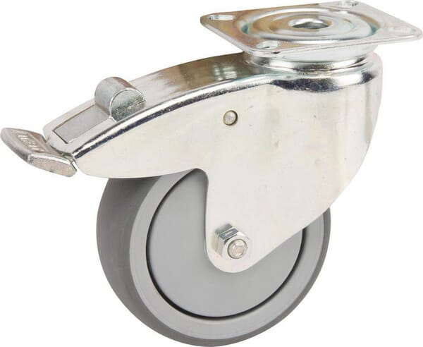 Roue pivotante, roue en polyuréthane : Ø100x32mm, Fixation de plaque: 77x67mm Load: 100kg Tente · réf. 2477PJP100P50