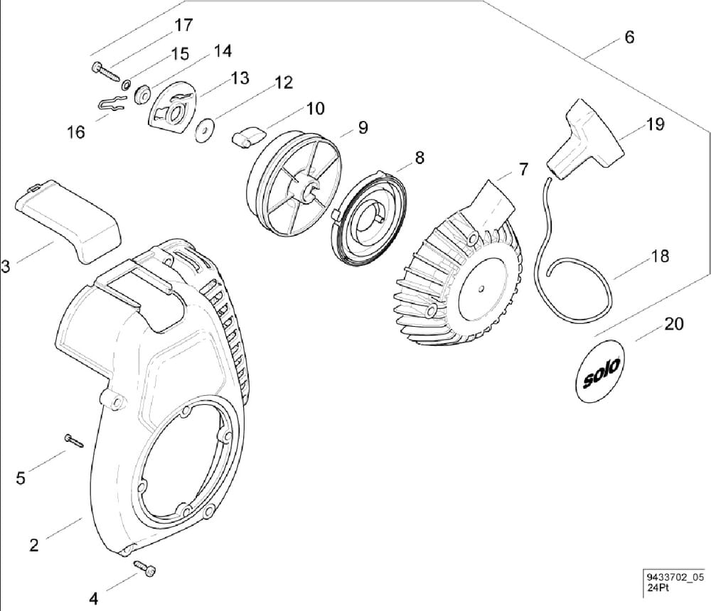 Kryt ventilátoru, startér