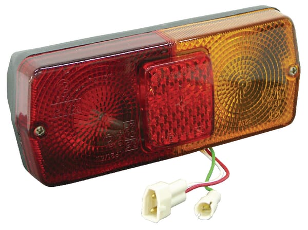 Lumière arrière gauche rectangulaire, 12 V, rouge/ambre, à boulonner, fiche AMP 184x76 mm, Cobo — réf. 1097773