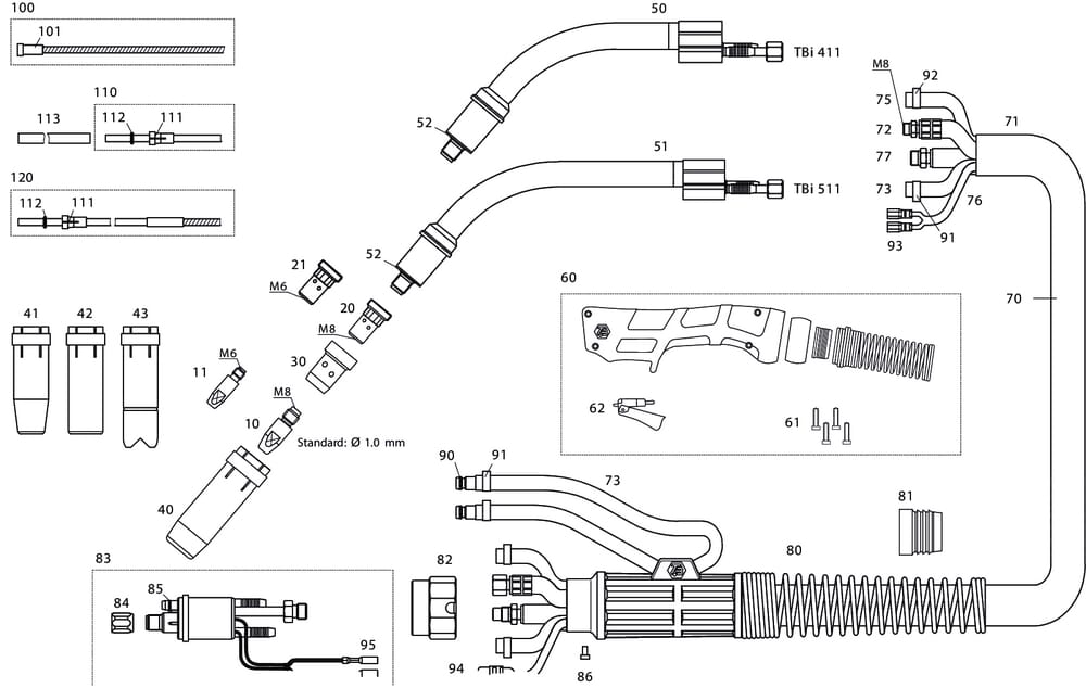 + MIG/MAG Welding gun TBi 411 watergekoeld