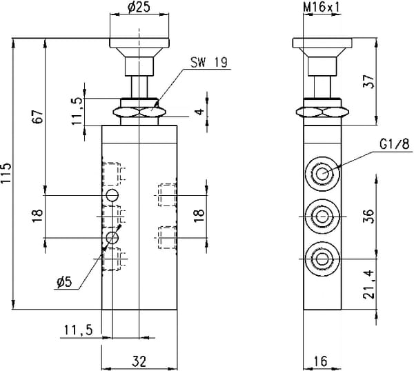 Distributeur 5/2, push/pull vue 2
