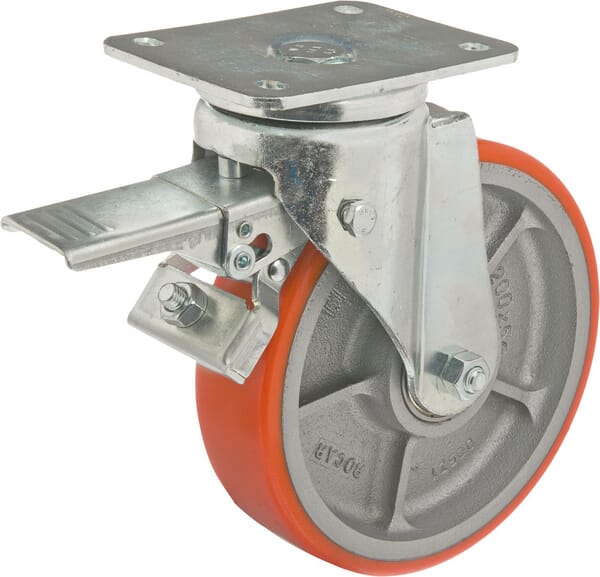 Roue pivotante, roue en polyuréthane : Ø200x50mm, Fixation de plaque: 140x110mm Load: 830kg, Ro-Carr · réf. WH700P200