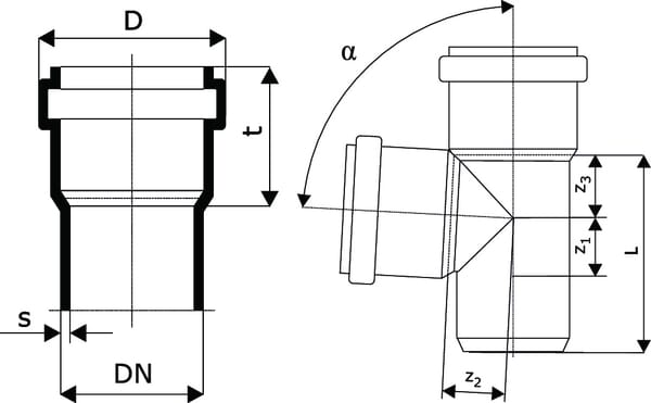 Pièce T PVC 110/110 mm x 87° vue 2