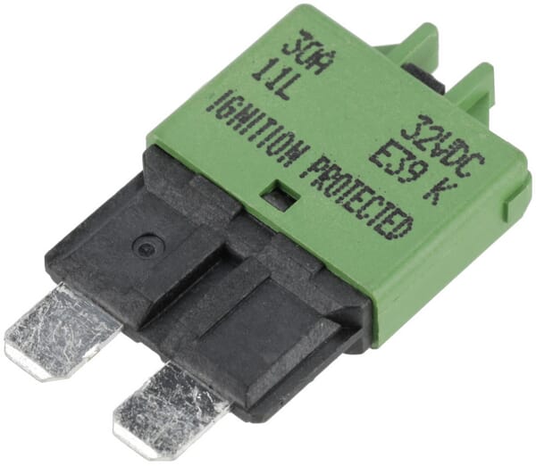 Fusible réinitialisation manuelle thermique 28V 30A longueur 34,4mm vert E.T.A — réf. SI25030
