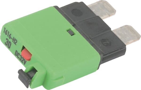 Fusible réinitialisation manuelle thermique 28V 30A longueur 34,4mm vert E.T.A · réf. SI25130