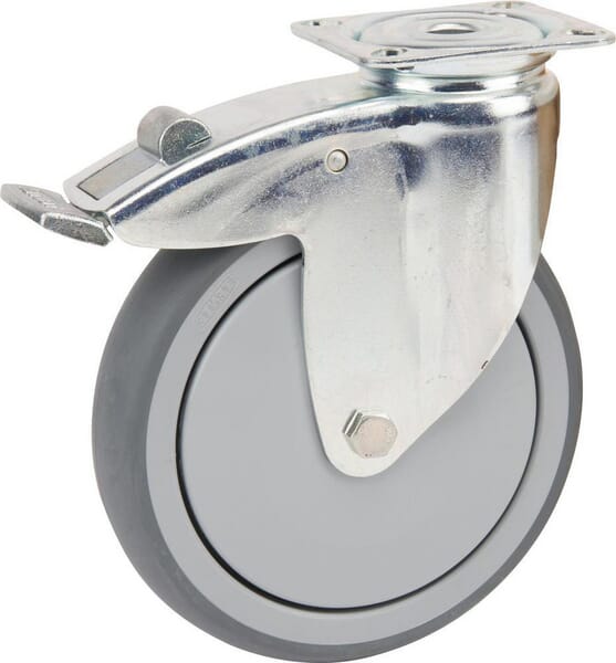 Roue pivotante, roue en polyuréthane : Ø125x32mm, Fixation de plaque: 77x67mm Load: 100kg Tente · réf. 2477PJP125P50