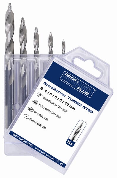 Sada vrtáků, 5dílná, HSS-DIN 338-G TURBO STEP