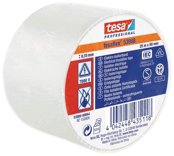 Elektroizolační páska, bílá, 25 m x 50 mm, TesaFLEX®