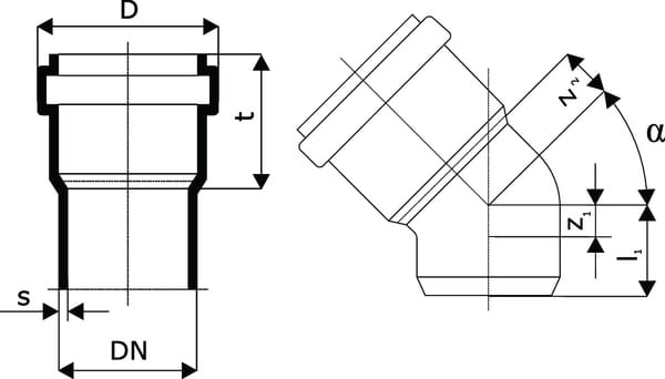 Coude PVC 125 mm x 87° vue 2