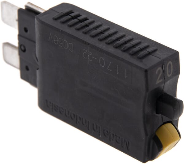 Fusible réinitialisation manuelle thermique 28V 20A longueur 51,6mm jaune E.T.A · réf. SI26020