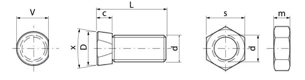 Boulon 1 méplat M14x34 CL + ecrou vue 2
