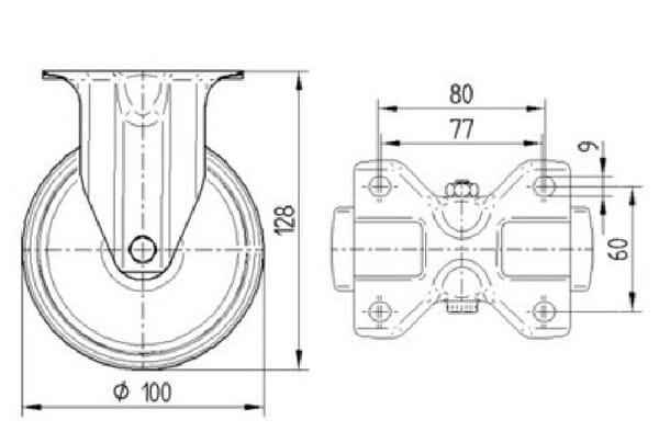 Roulettes fixes à bandage en polyuréthane vue 3