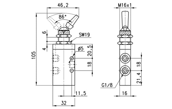Distributeur 3/2 levier manuel vue 2