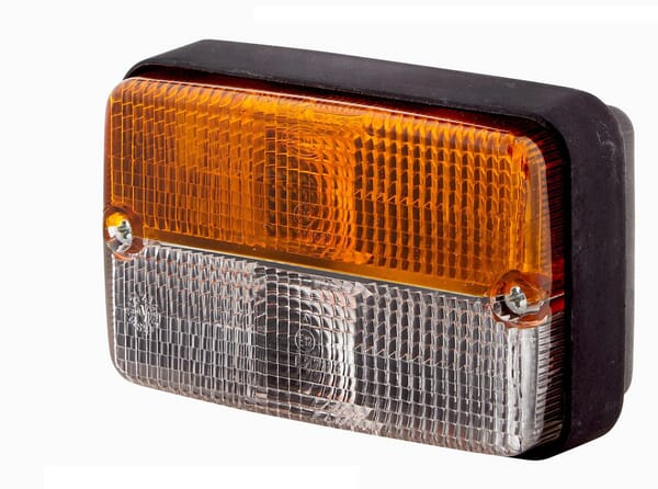 Feu de direction et de position 21/5W, rectangulaire, 12V, ambre/transparent, à boulonner, 120x55x80mm, Hella — réf. 2BE997131081