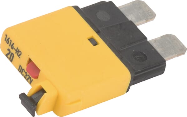 Fusible réinitialisation manuelle thermique 28V 20A longueur 34,4mm jaune E.T.A · réf. SI25120
