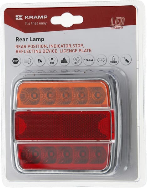 Feu arrière LED, carré, 12/24V, 100x40x100mm — réf. LA45043KR