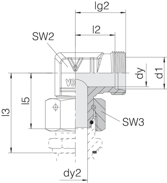 Coude pivotant 90° M52x2.0 42L vue 3