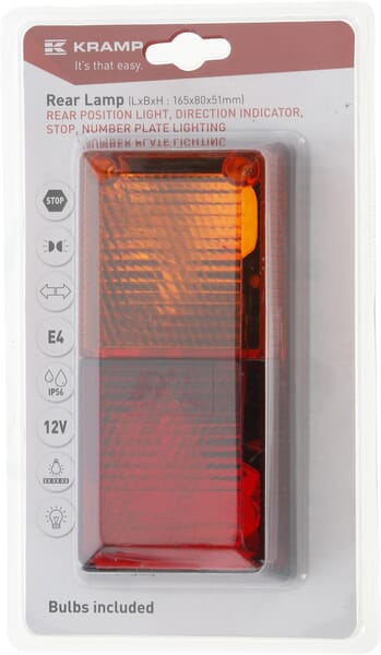Feu arrière, rectangulaire, 12-24V, 165x80x51mm — réf. LA45032KR