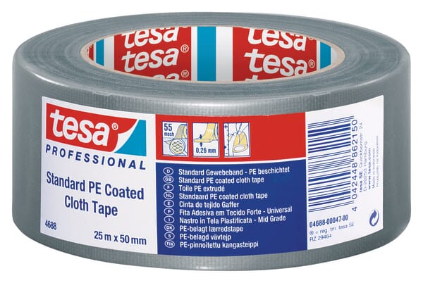 Textilní páska standardní s vrstvou PE, bílá, 25 m x 50 mm, TesaBAND®